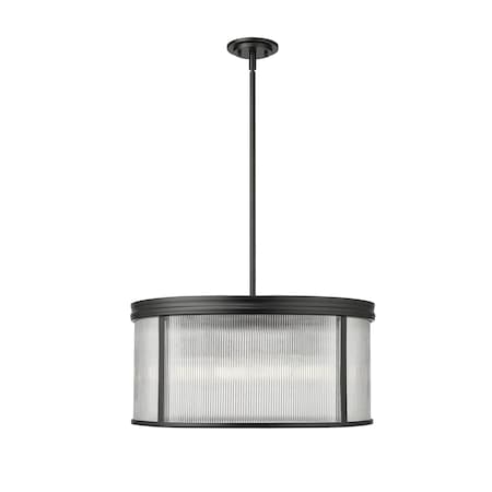 Z-Lite Carnaby Chandelier, 6-Light, 24.25 In.W x 12 In.H, Matte Black/Clear Ribbed 7504P24-MB